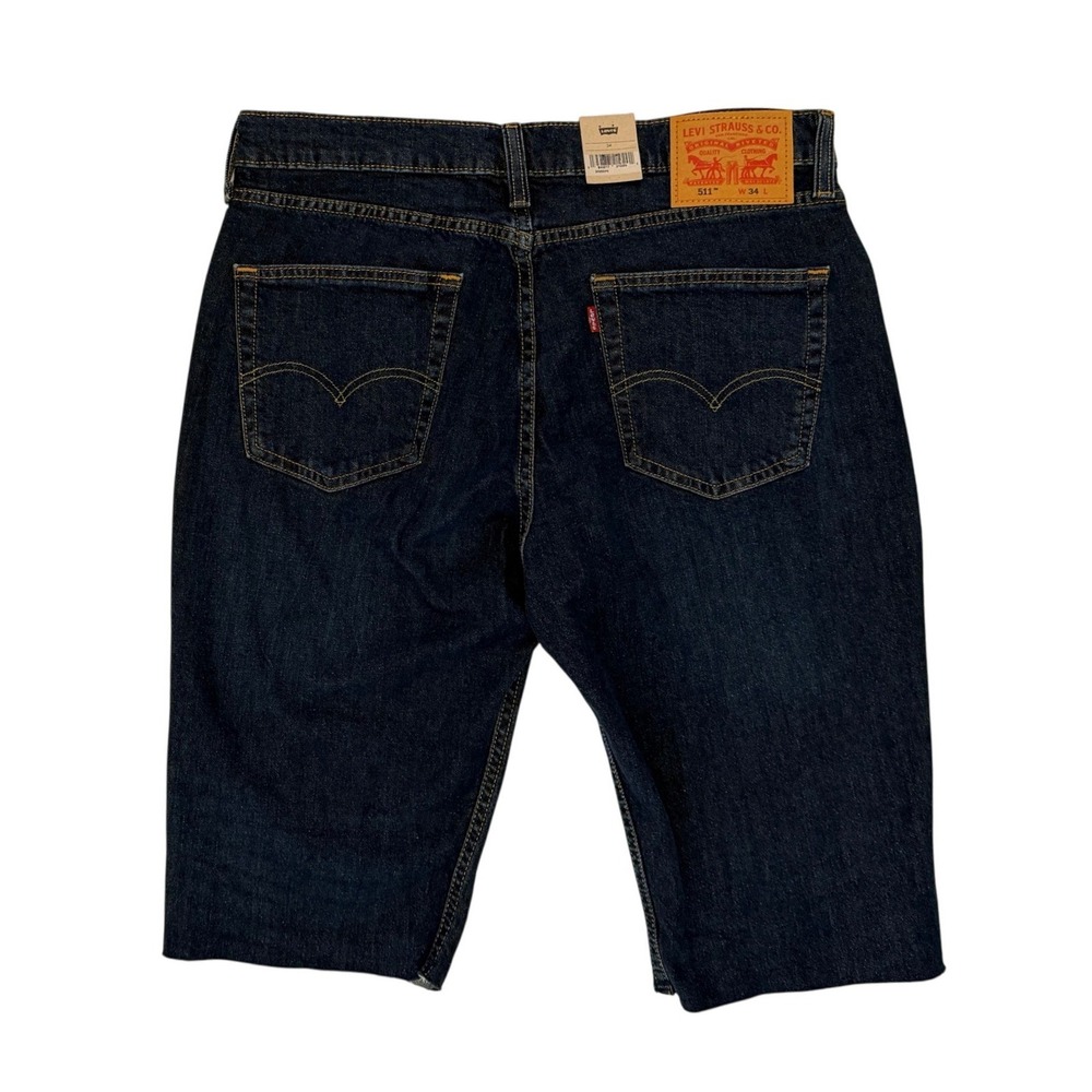 Levi's 511 Cut Off Shorts Mens 34 Blue NWT Slim Fit Denim Factory Raw Hem - Picture 5 of 7